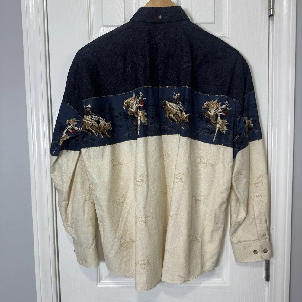 Bit‎ & Bridle Tri Color Cowboy Rodeo Long Sleeve Button Down Shirt Men's Size L